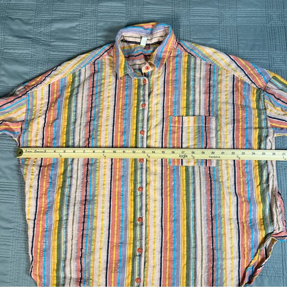 Anthropologie Pilcro Shirt Boyfriend Multicolored Striped Metallic Top Size L/XL - Picture 9 of 12